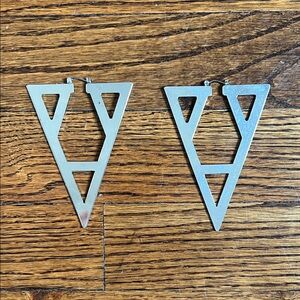 80s Vintaged Large Geometric Silver Triangle Earrings